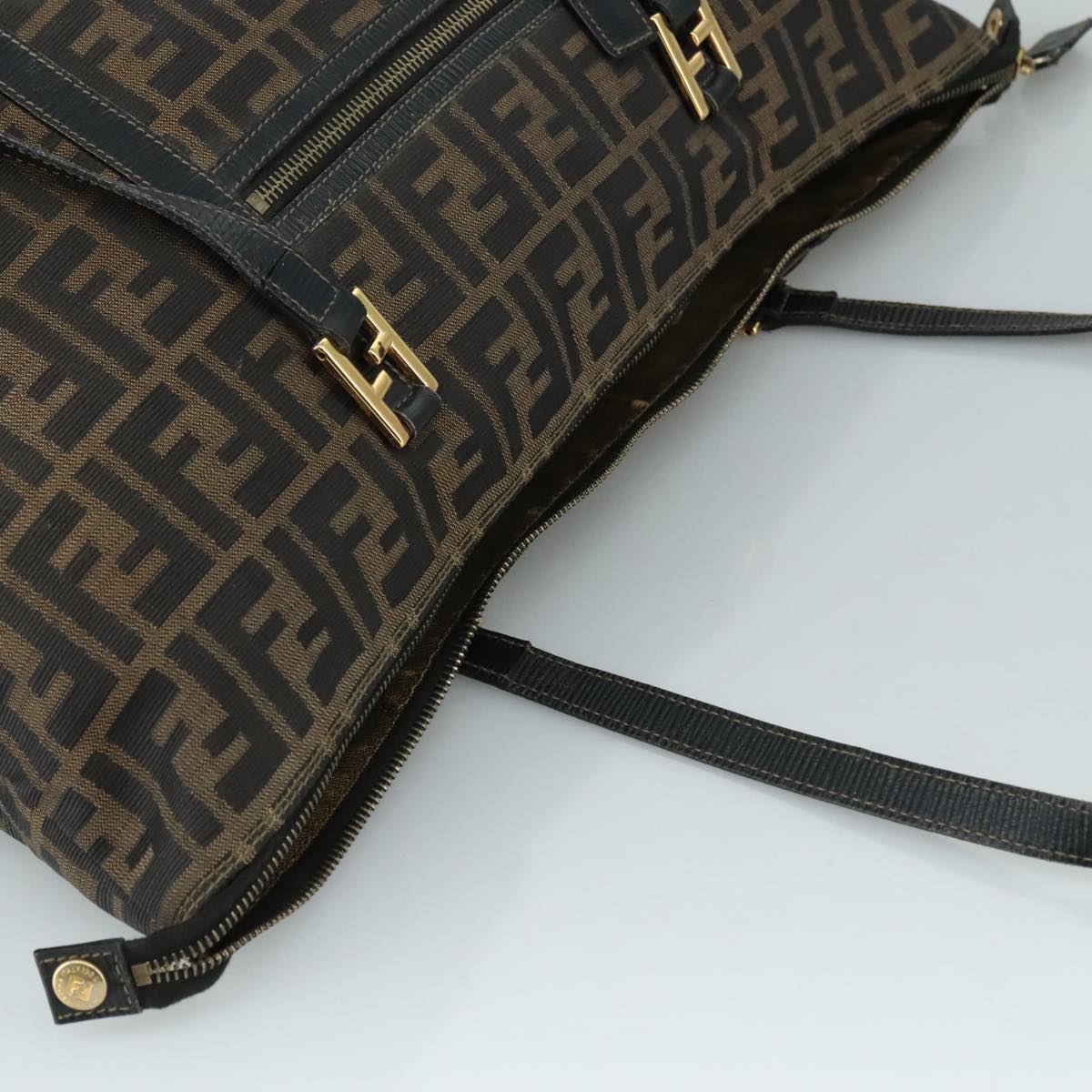 FENDI Zucca Canvas Shoulder Bag Brown Black 106963