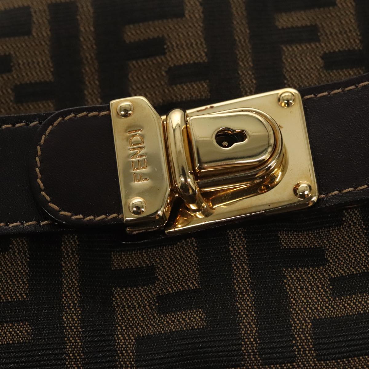 FENDI Zucca Canvas Vanity Pouch Brown Black gold 107233
