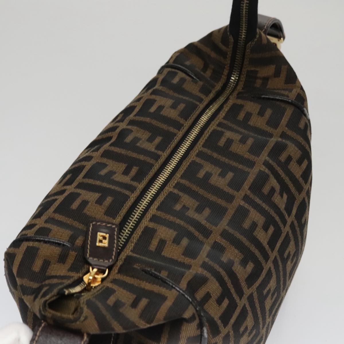 FENDI Zucca Canvas Vanity Pouch Brown Black gold 107233