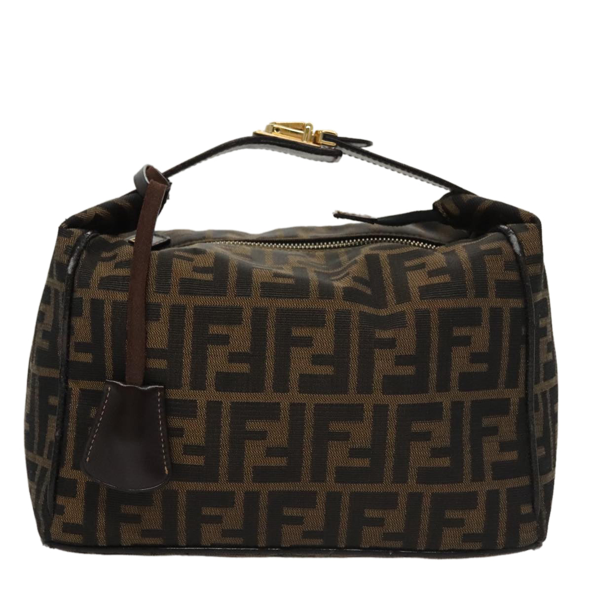 FENDI Zucca Canvas Vanity Pouch Brown Black gold 107233