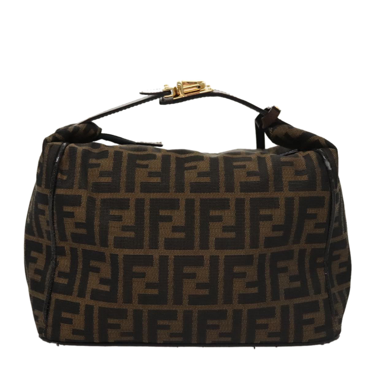 FENDI Zucca Canvas Vanity Pouch Brown Black gold 107233