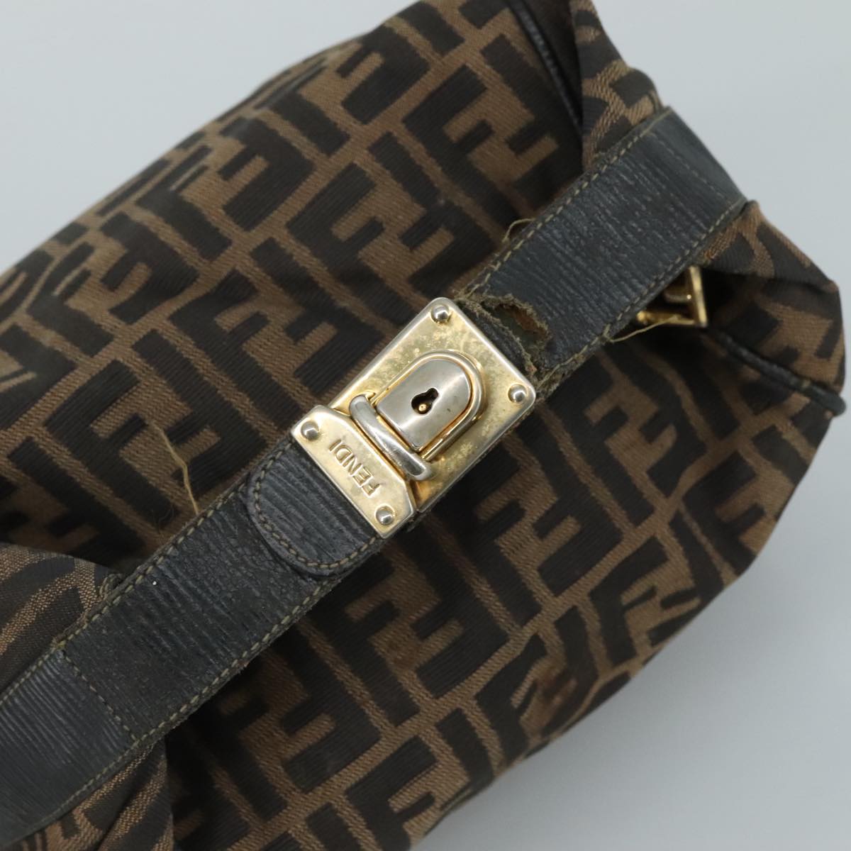 FENDI Zucca Canvas Vanity Pouch Brown Black 107277