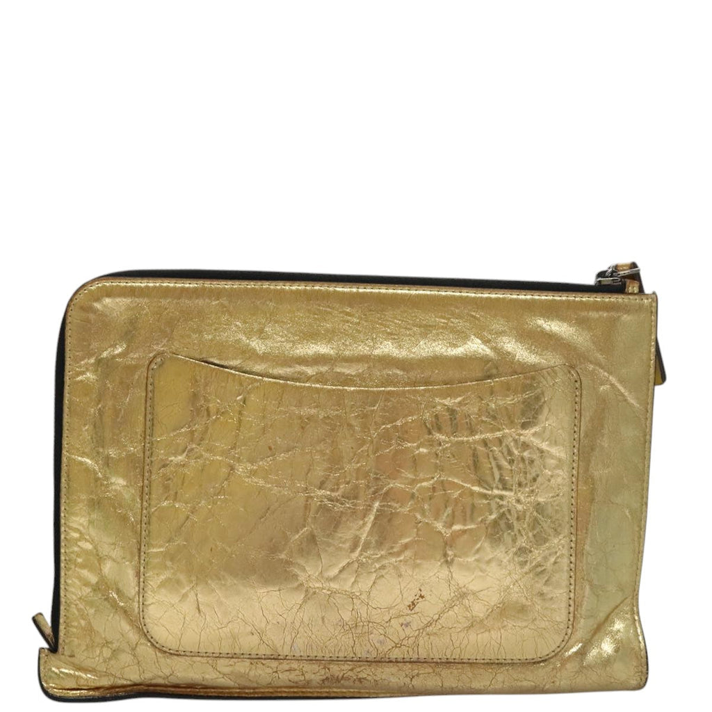 CHANEL Clutch Bag Leather Gold CC 107504