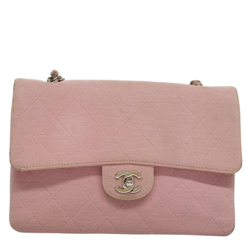 CHANEL Matelasse Chain Shoulder Bag Cotton Pink Silver CC 107505
