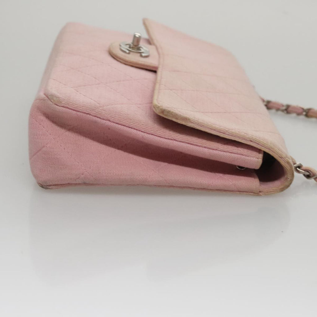CHANEL Matelasse Chain Shoulder Bag Cotton Pink Silver CC 107505