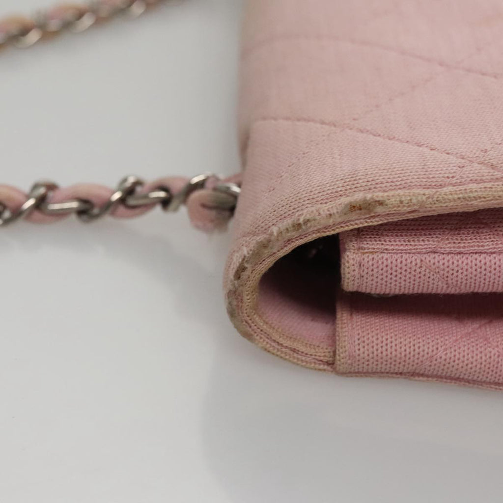 CHANEL Matelasse Chain Shoulder Bag Cotton Pink Silver CC 107505