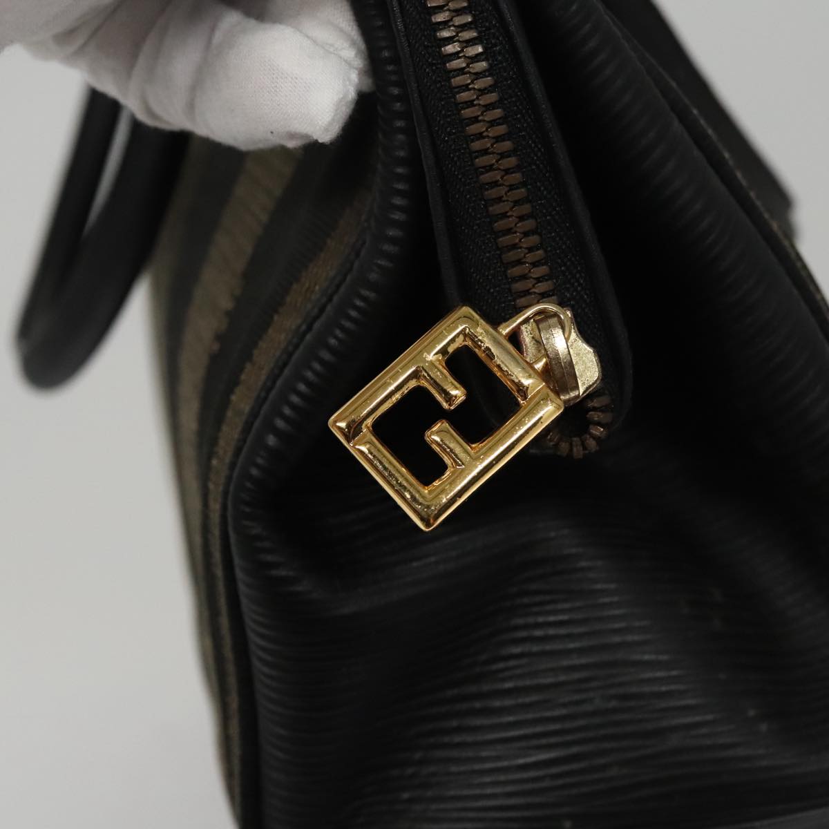 FENDI Pecan Canvas Hand Bag Brown 107549