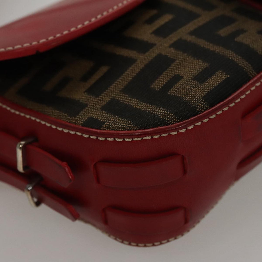 FENDI Zucca Canvas Shoulder Bag Brown Red 107607