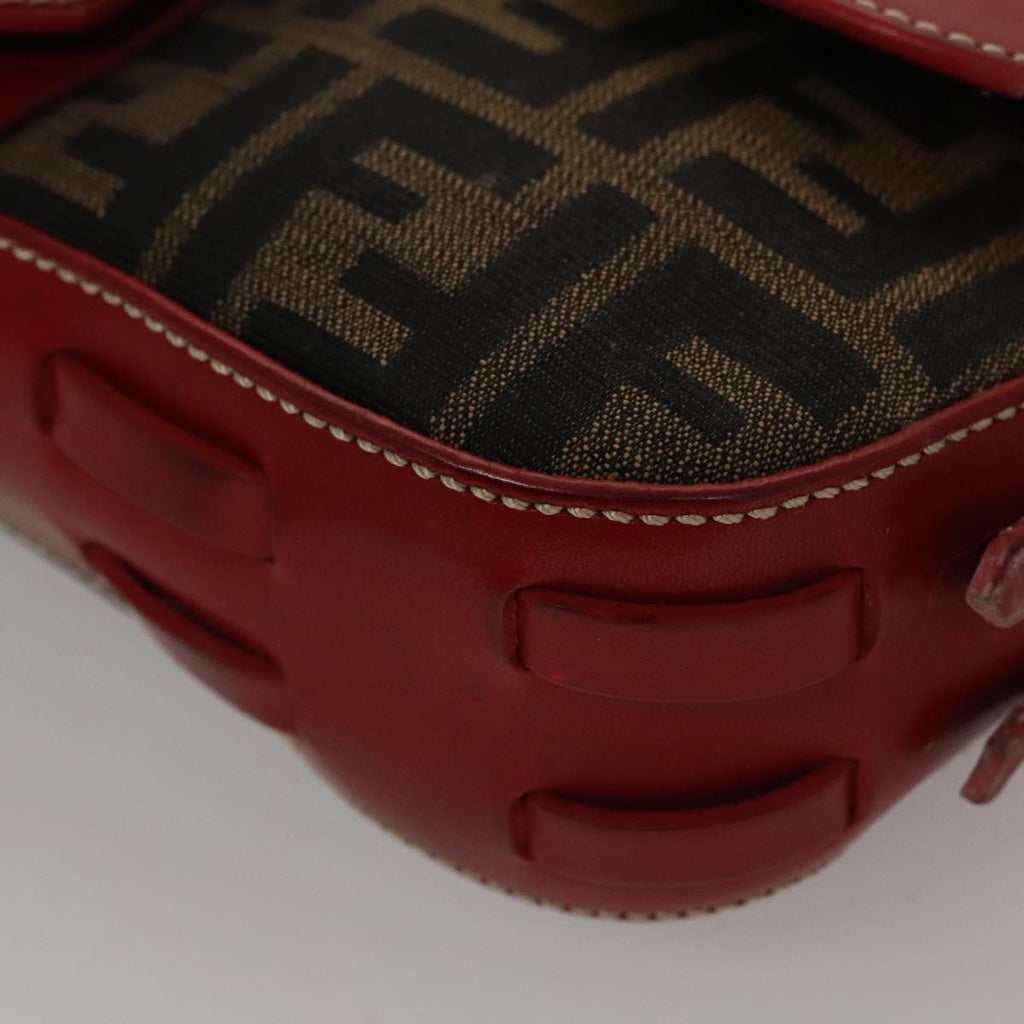 FENDI Zucca Canvas Shoulder Bag Brown Red 107607