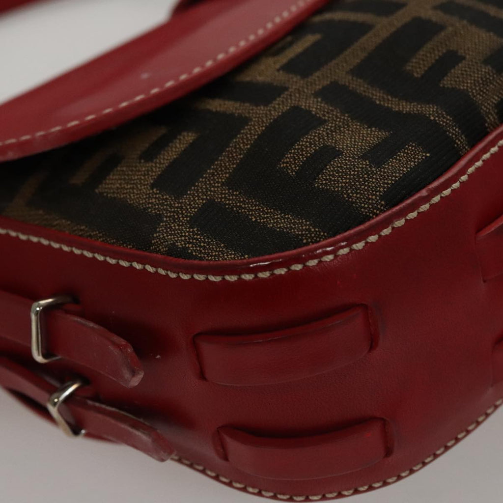 FENDI Zucca Canvas Shoulder Bag Brown Red 107607