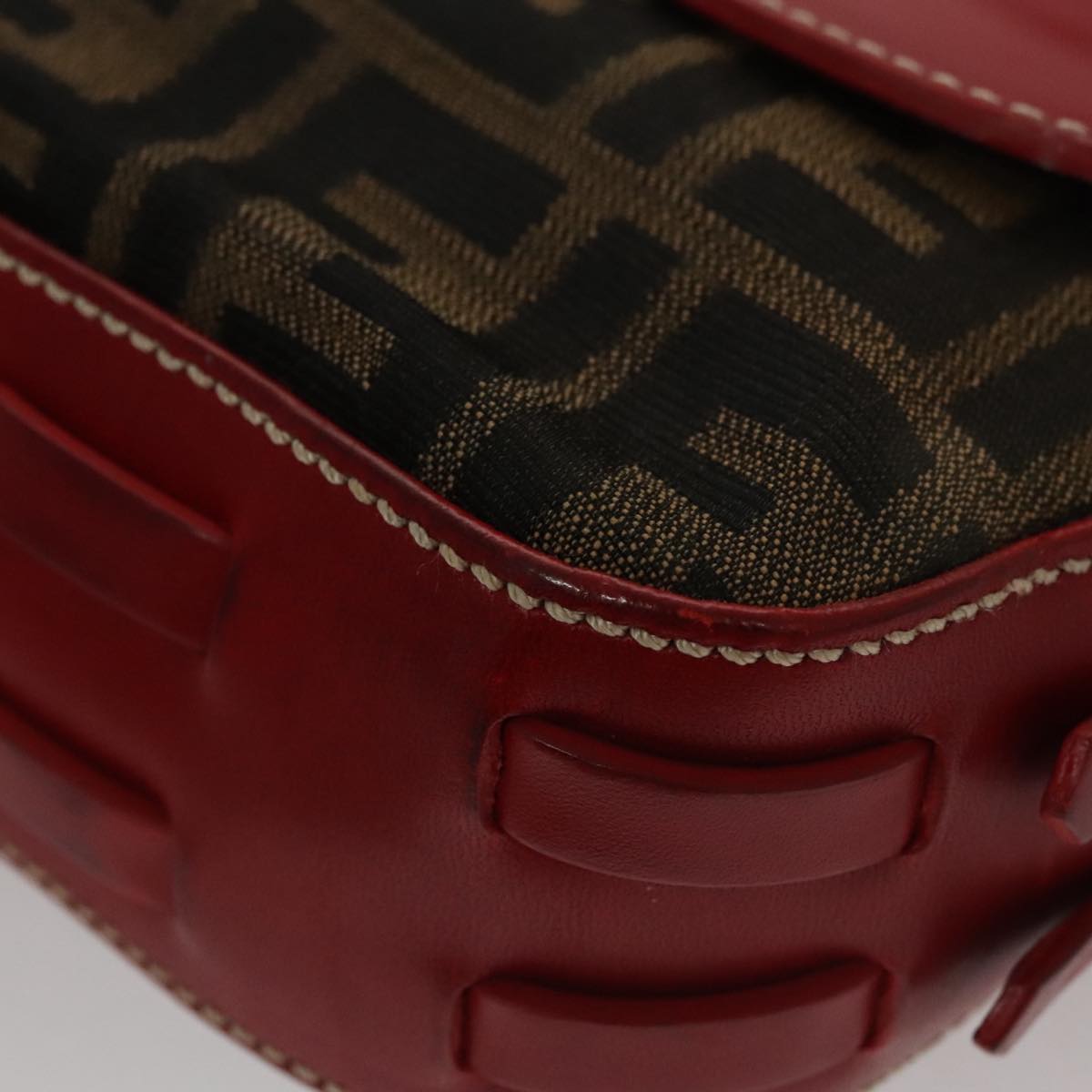 FENDI Zucca Canvas Shoulder Bag Brown Red 107607