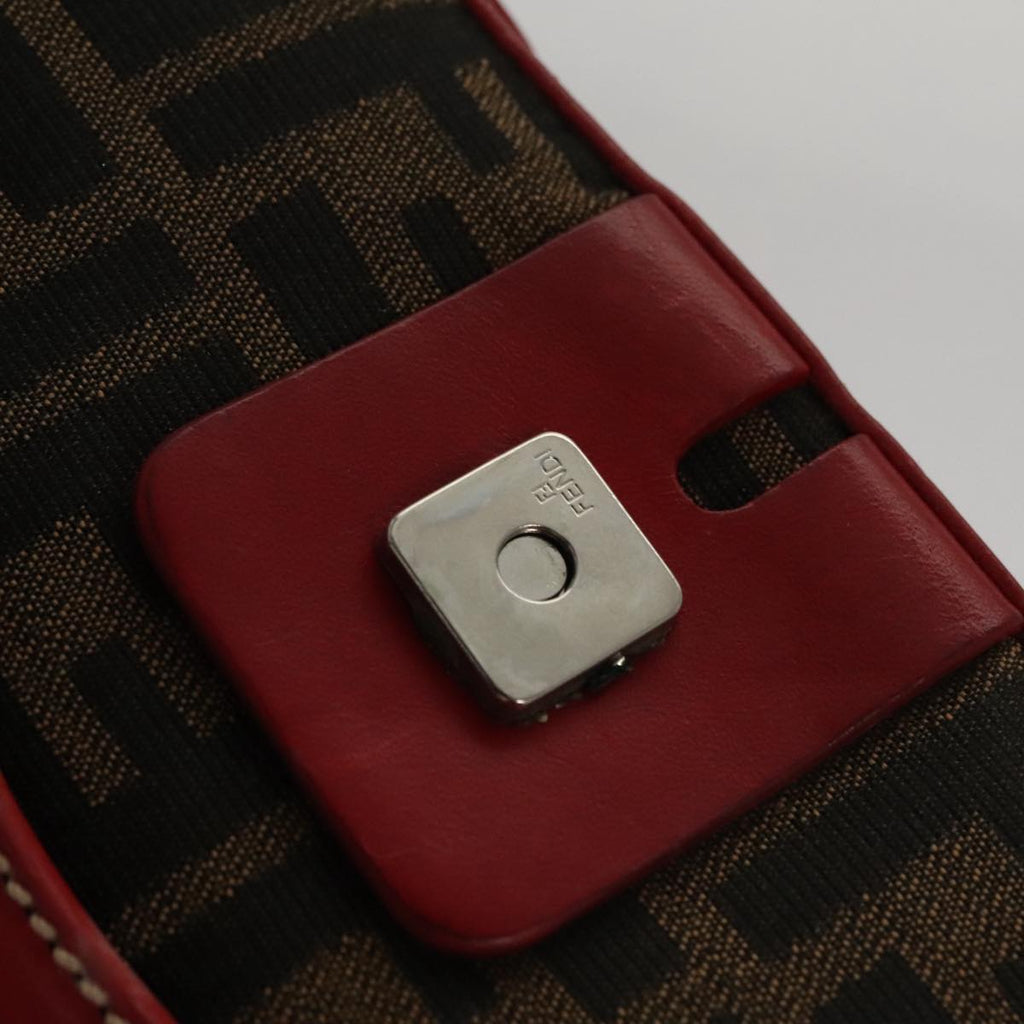 FENDI Zucca Canvas Shoulder Bag Brown Red 107607