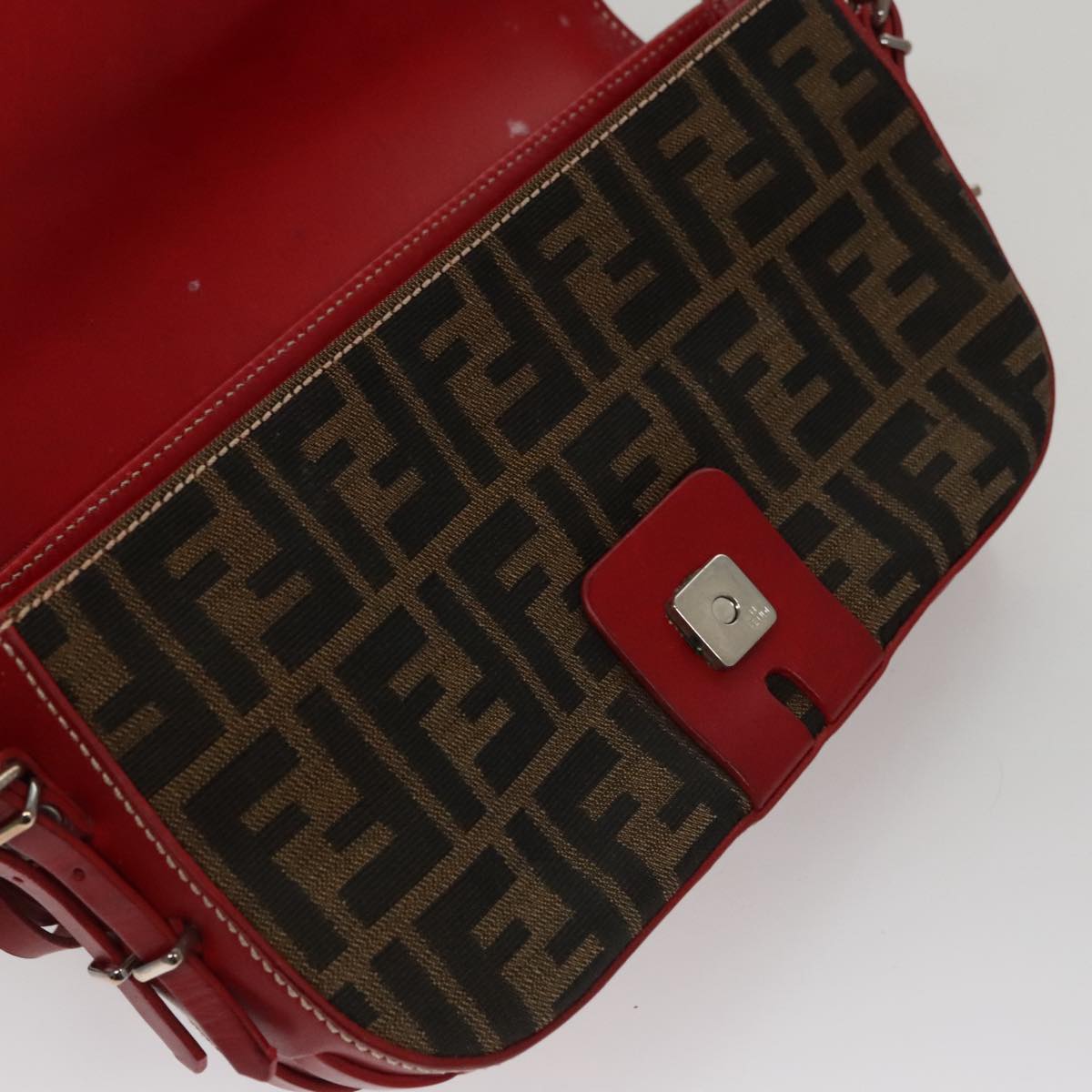 FENDI Zucca Canvas Shoulder Bag Brown Red 107607