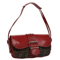 FENDI Zucca Canvas Shoulder Bag Brown Red 107607