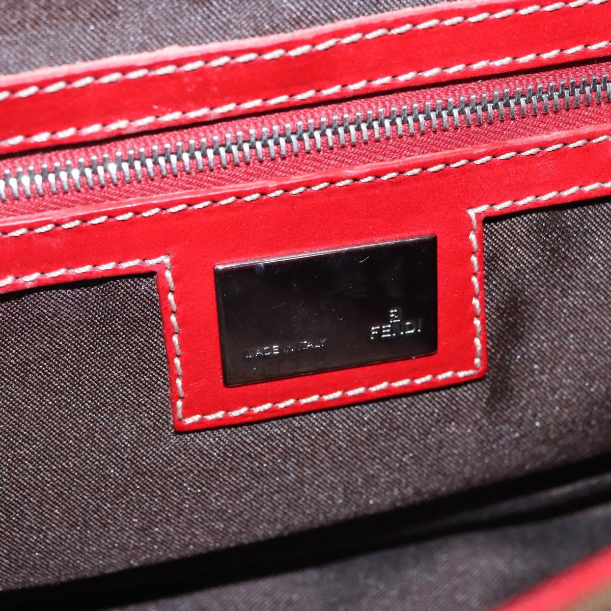 FENDI Zucca Canvas Shoulder Bag Brown Red 107607