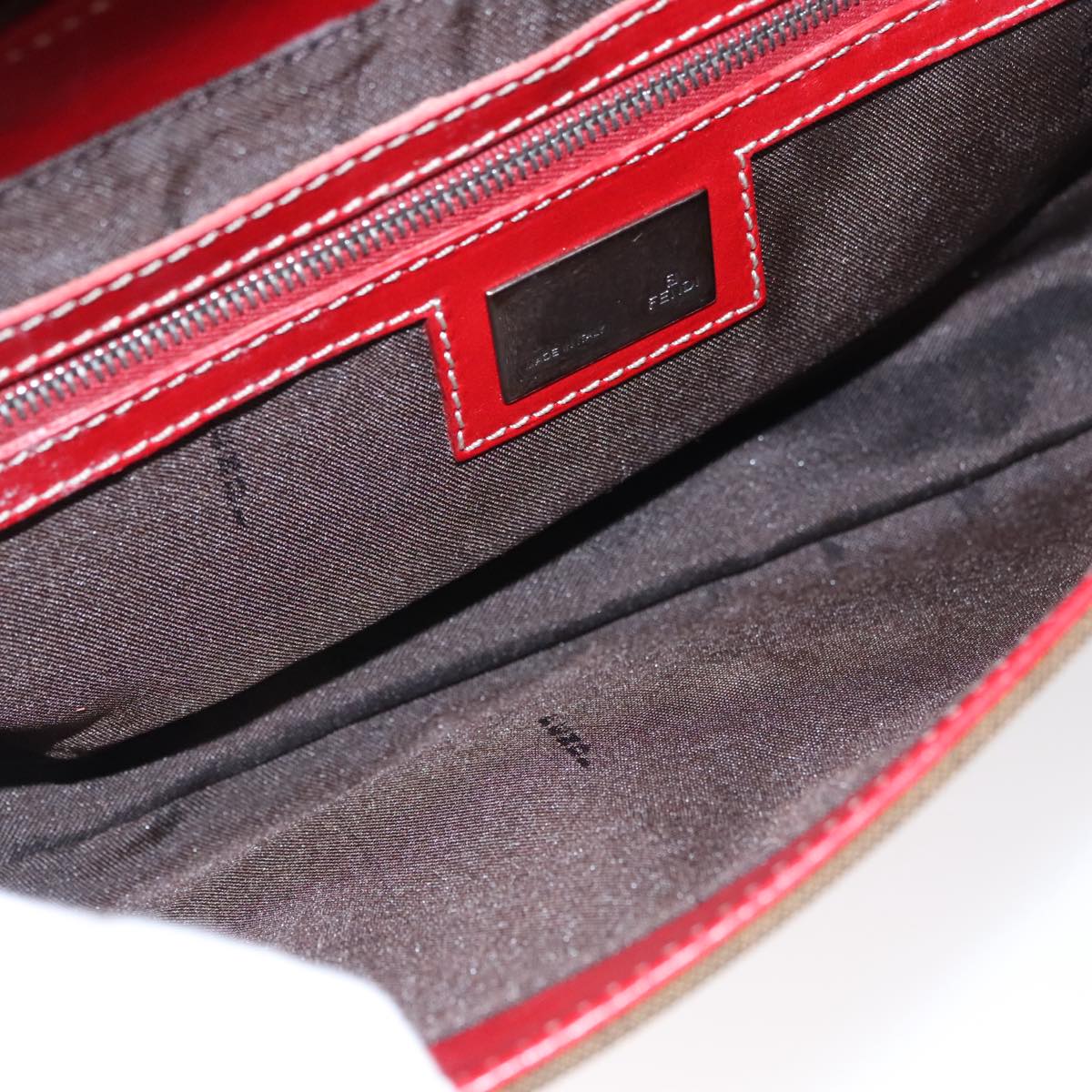 FENDI Zucca Canvas Shoulder Bag Brown Red 107607