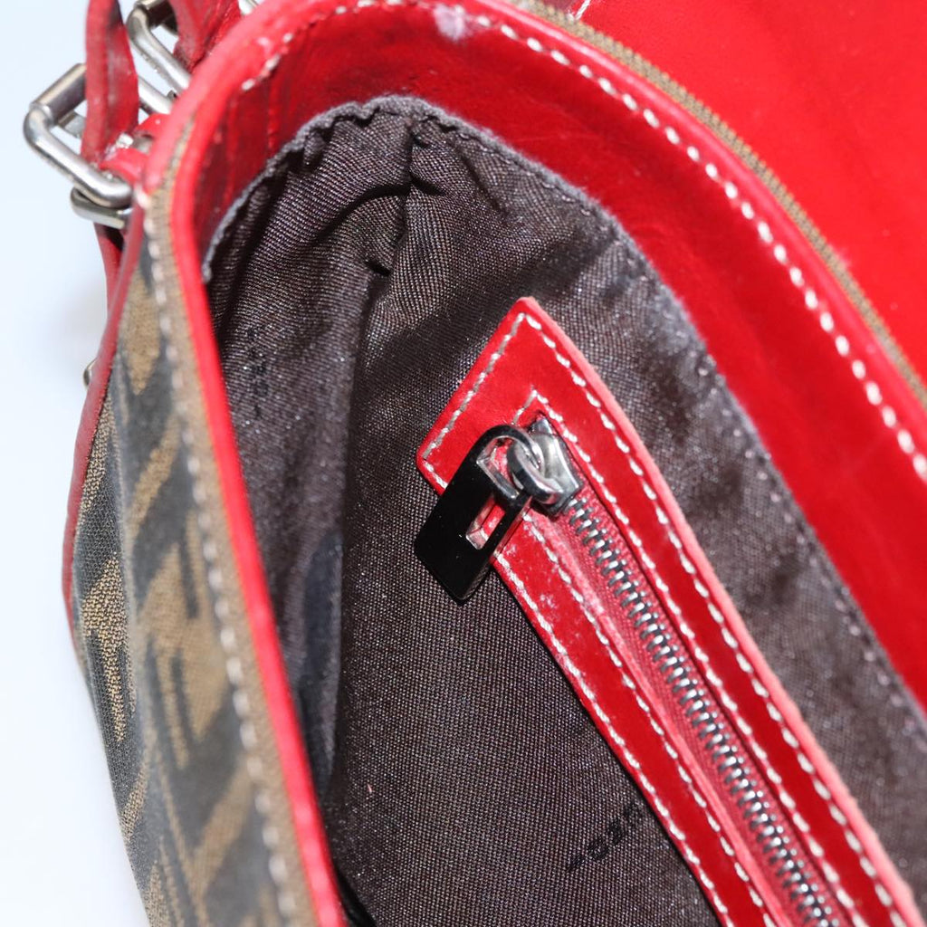 FENDI Zucca Canvas Shoulder Bag Brown Red 107607