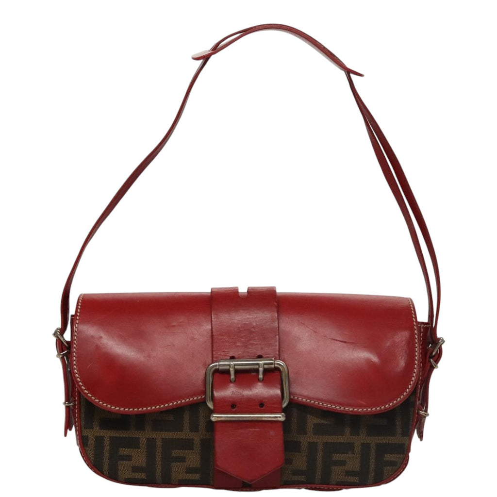 FENDI Zucca Canvas Shoulder Bag Brown Red 107607