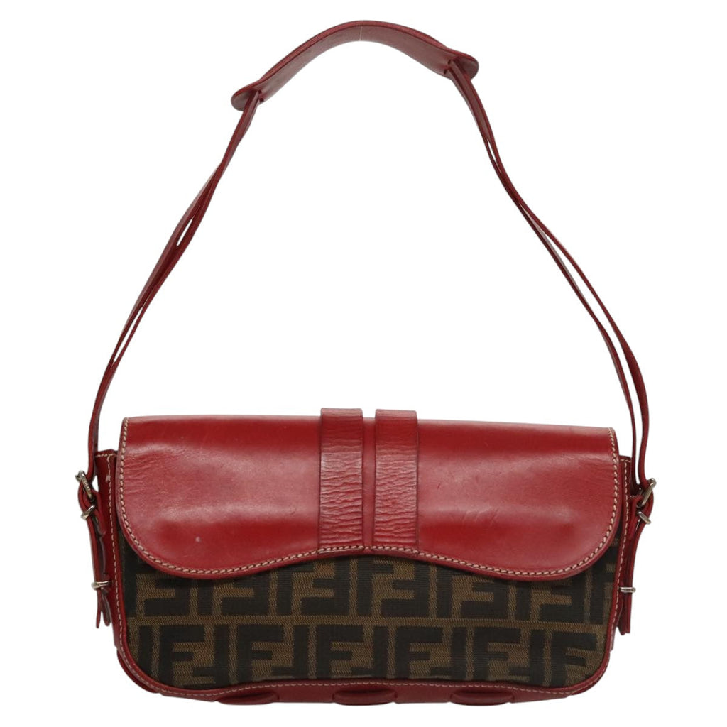 FENDI Zucca Canvas Shoulder Bag Brown Red 107607