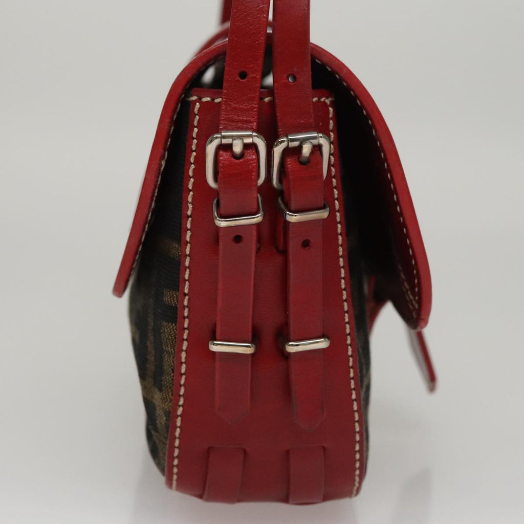 FENDI Zucca Canvas Shoulder Bag Brown Red 107607