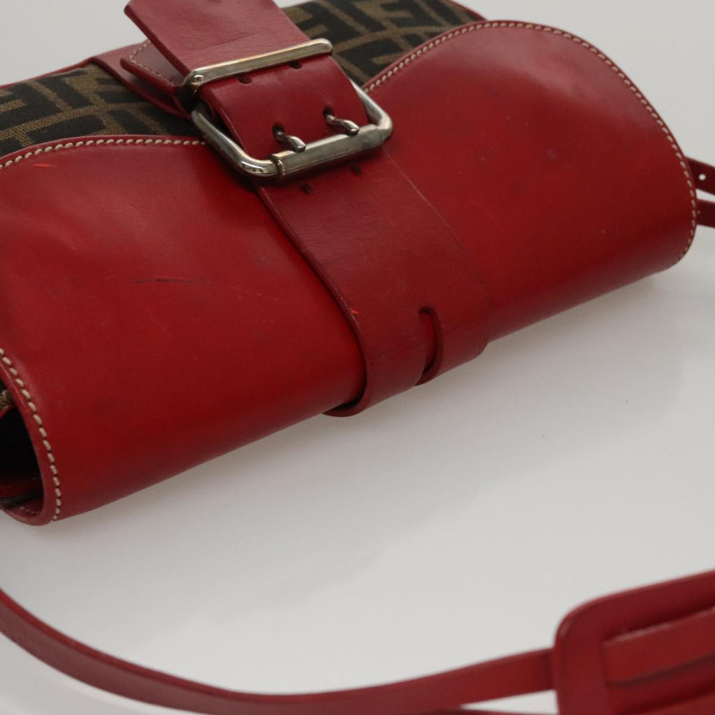 FENDI Zucca Canvas Shoulder Bag Brown Red 107607