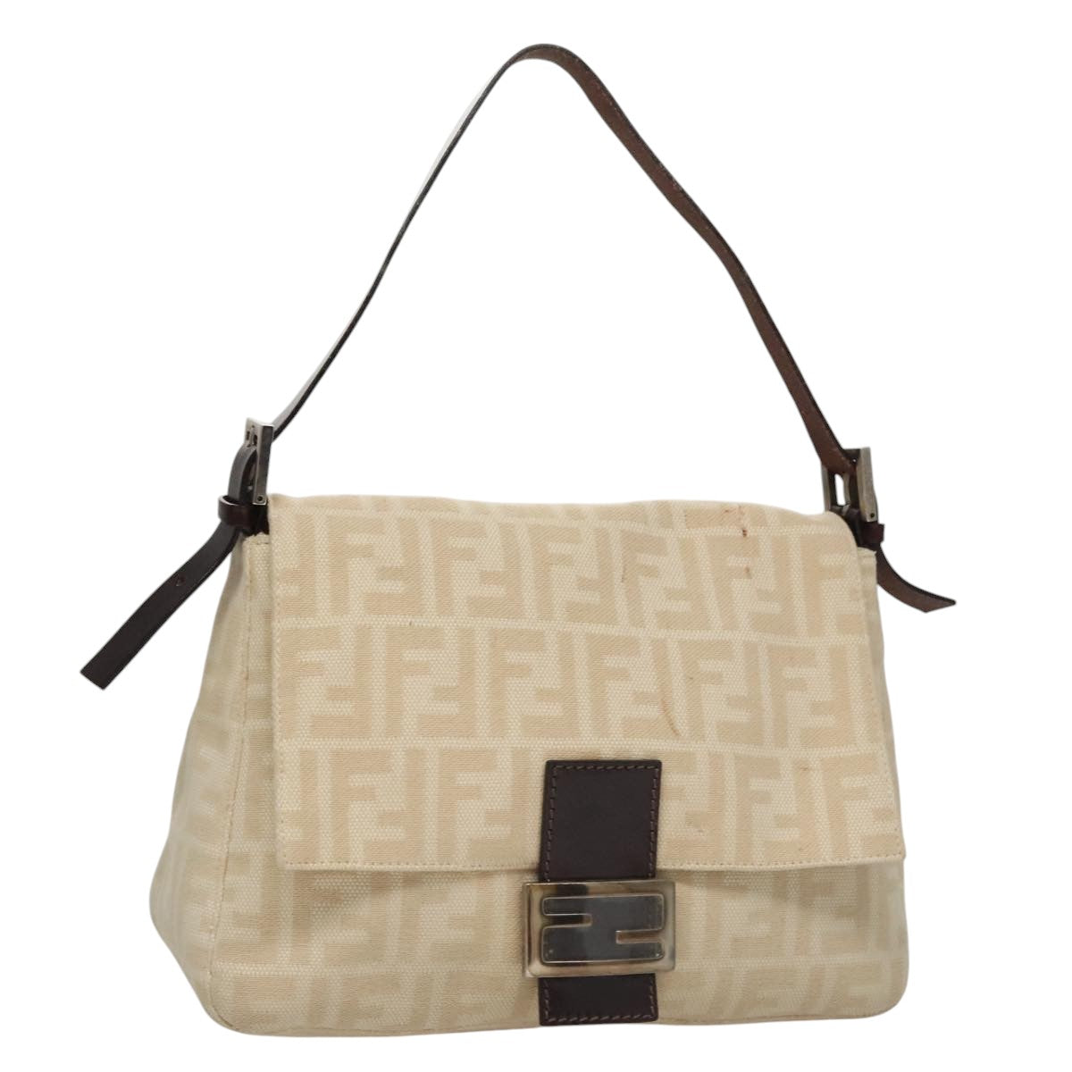 FENDI Zucca Canvas Mamma Baguette Shoulder Bag Beige 107611