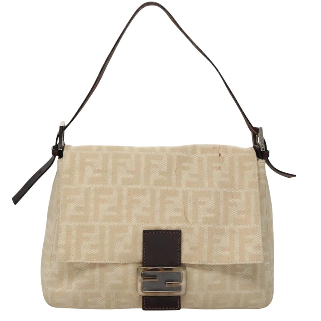 FENDI Zucca Canvas Mamma Baguette Shoulder Bag Beige 107611