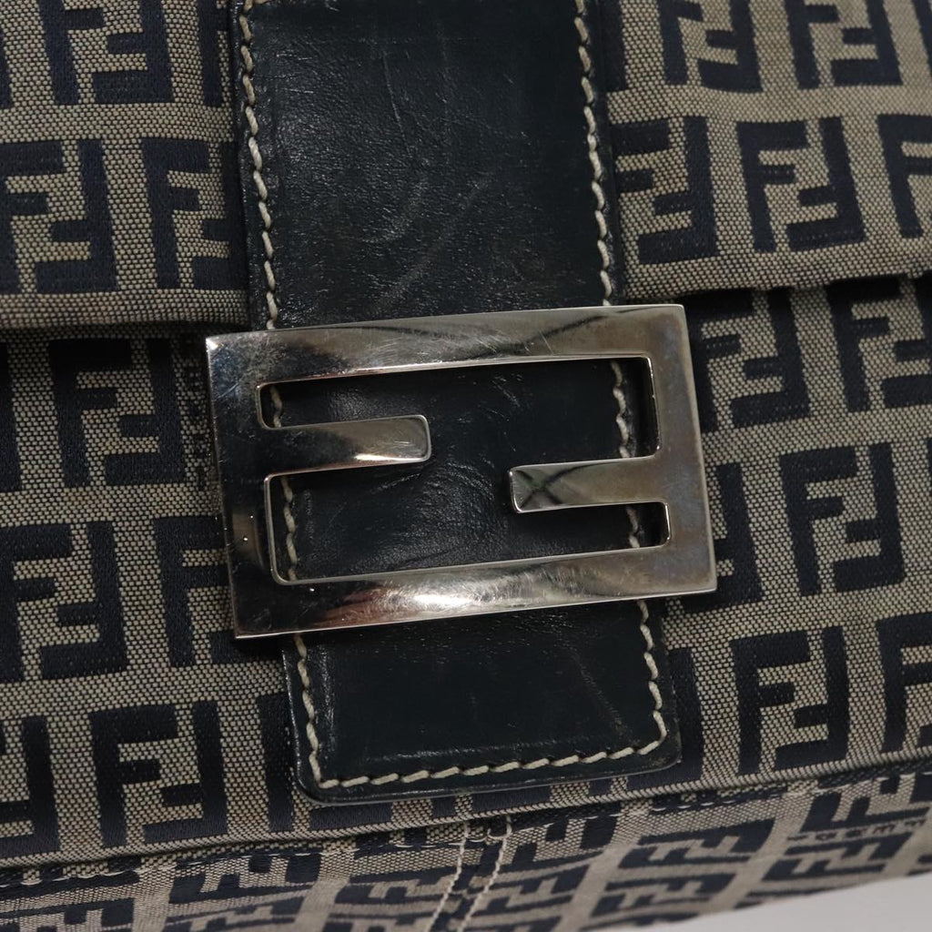 FENDI Zucchino Canvas Mamma Baguette Shoulder Bag Navy 107613