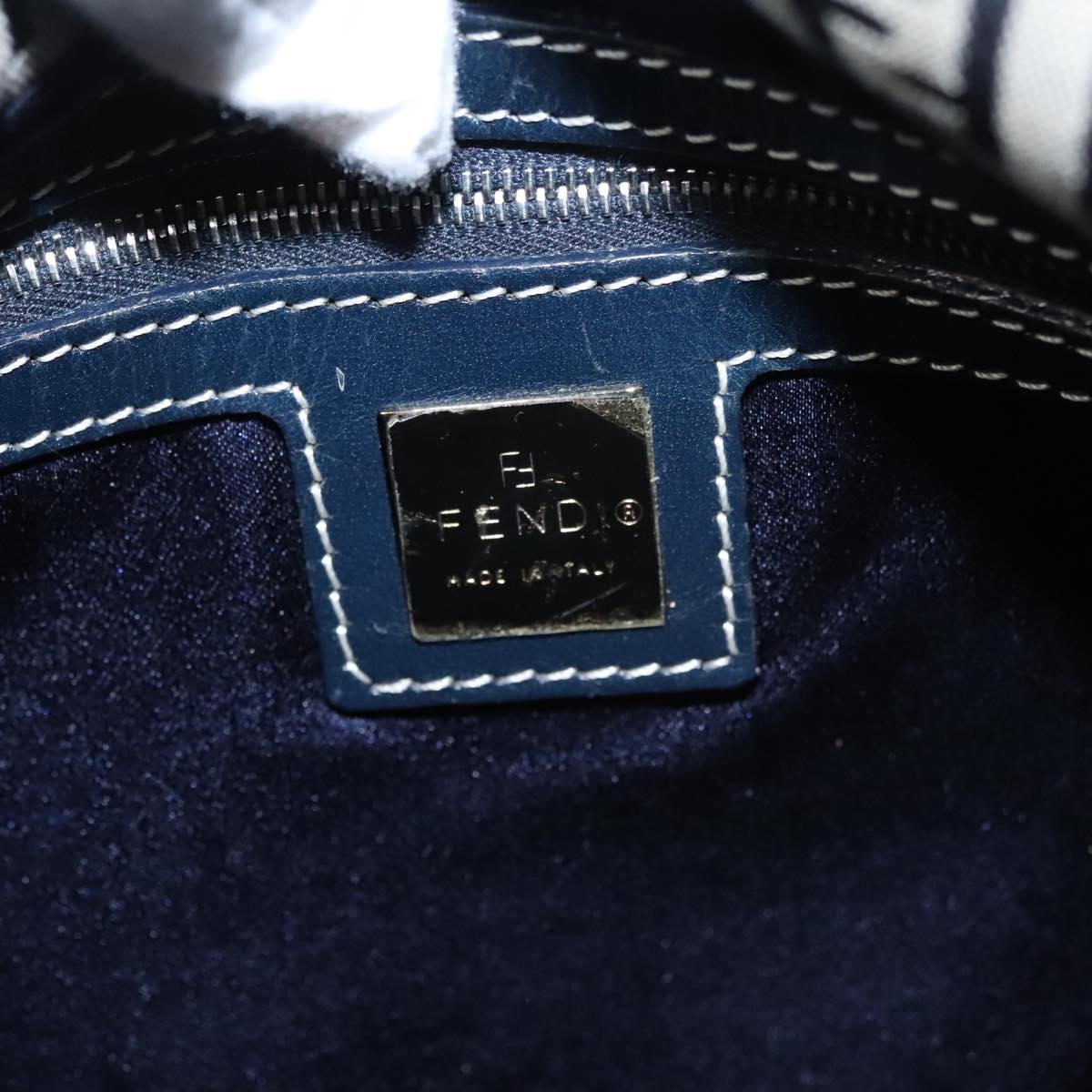 FENDI Zucchino Canvas Mamma Baguette Shoulder Bag Navy 107613
