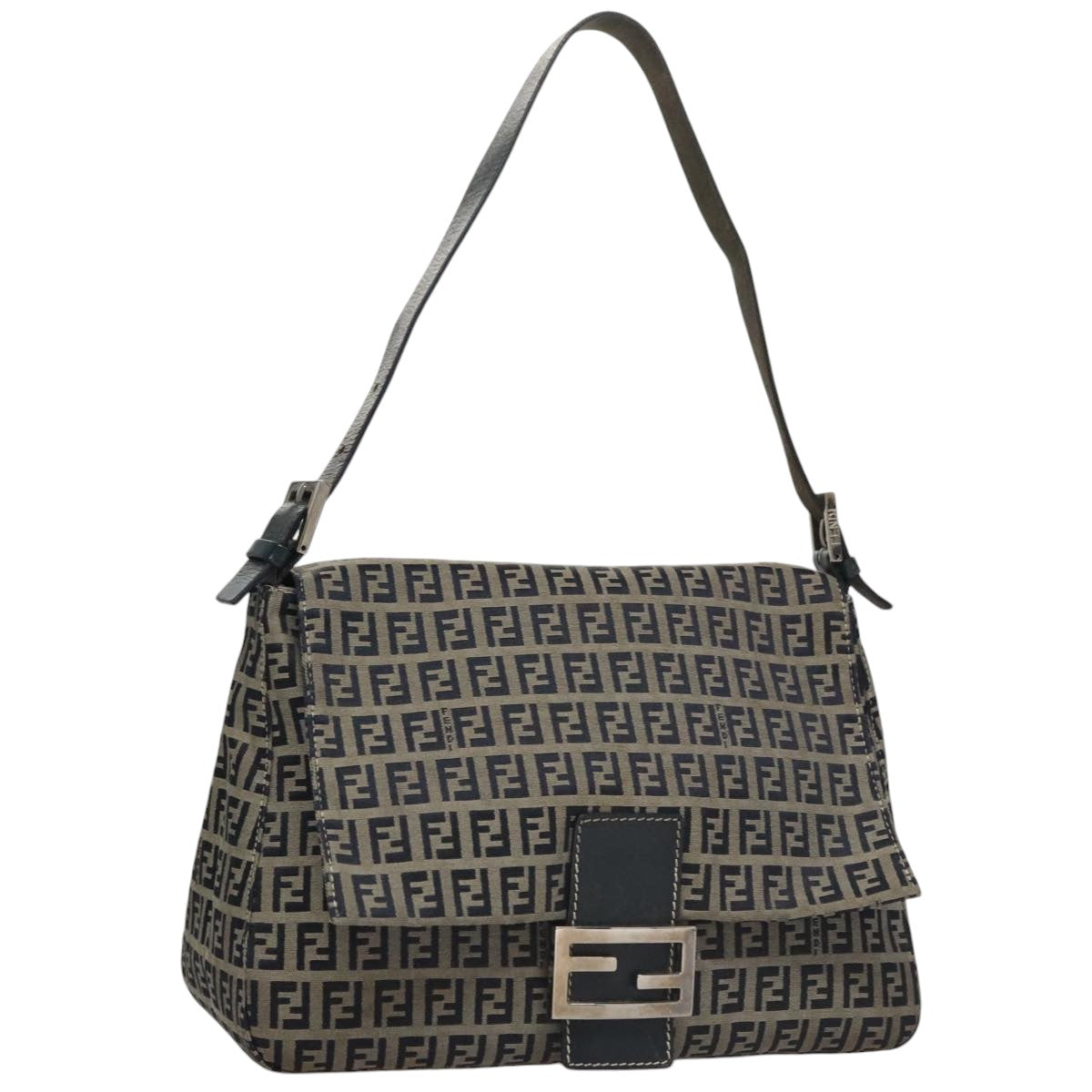 FENDI Zucchino Canvas Mamma Baguette Shoulder Bag Navy 107613