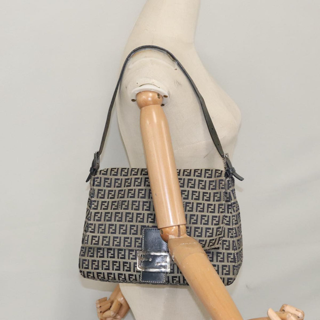 FENDI Zucchino Canvas Mamma Baguette Shoulder Bag Navy 107613