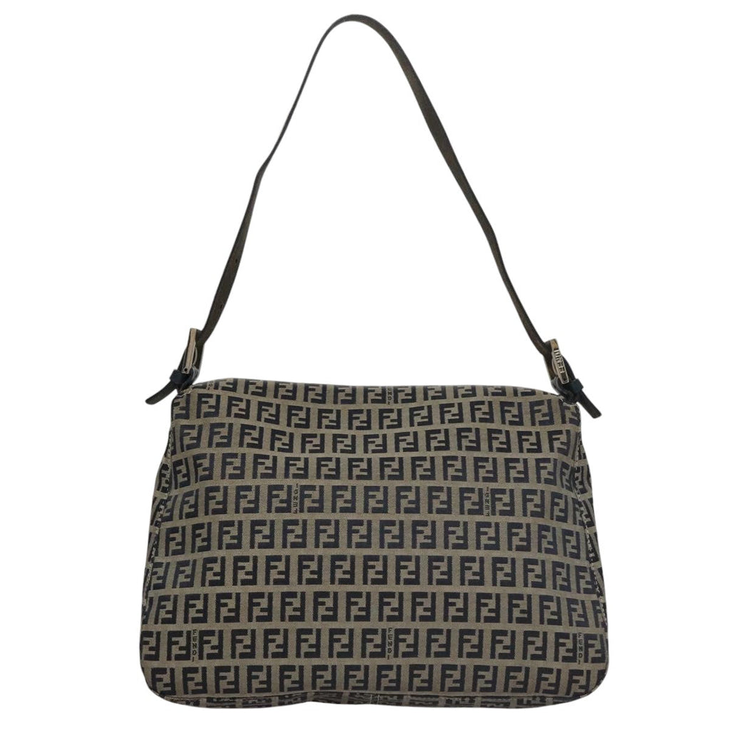 FENDI Zucchino Canvas Mamma Baguette Shoulder Bag Navy 107613