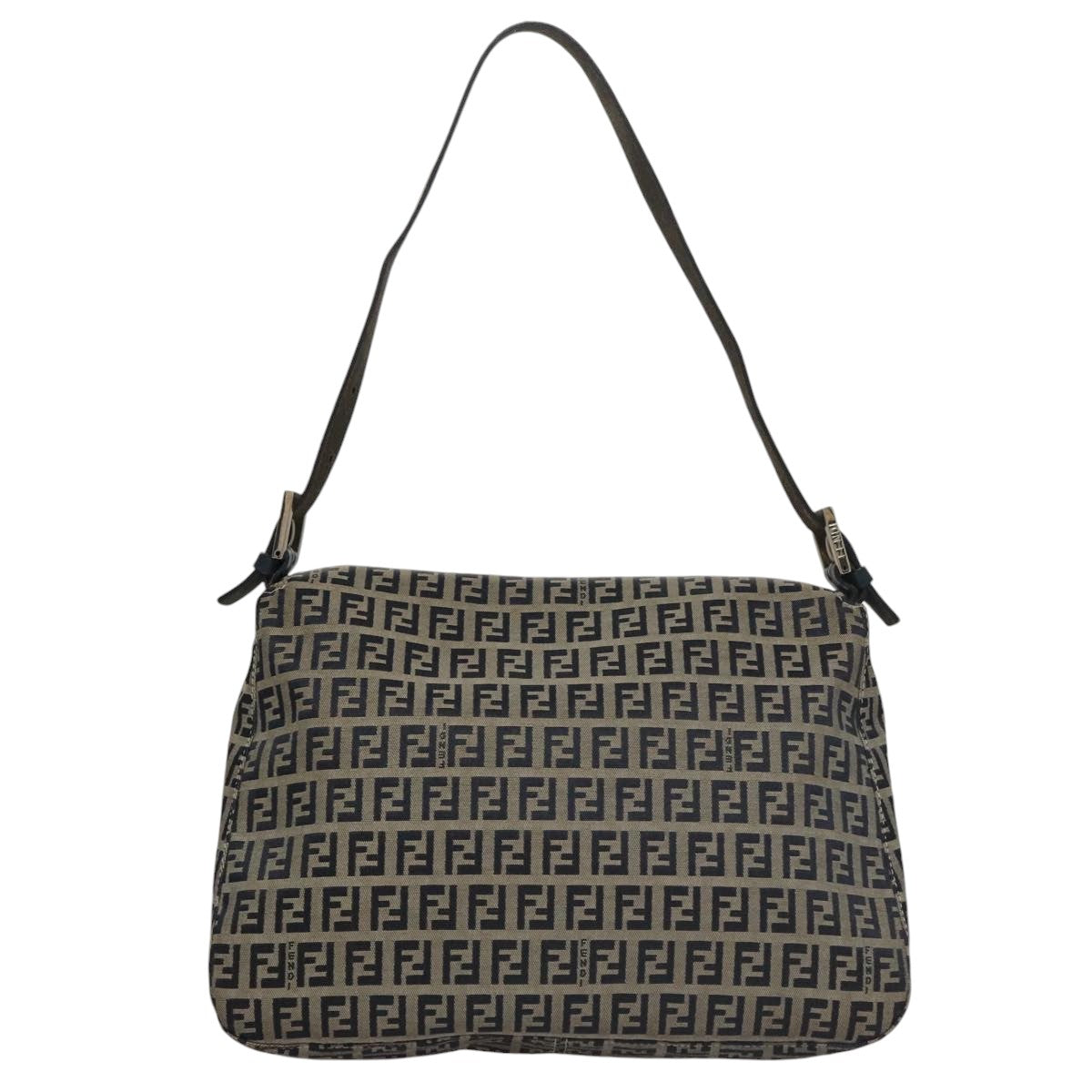 FENDI Zucchino Canvas Mamma Baguette Shoulder Bag Navy 107613