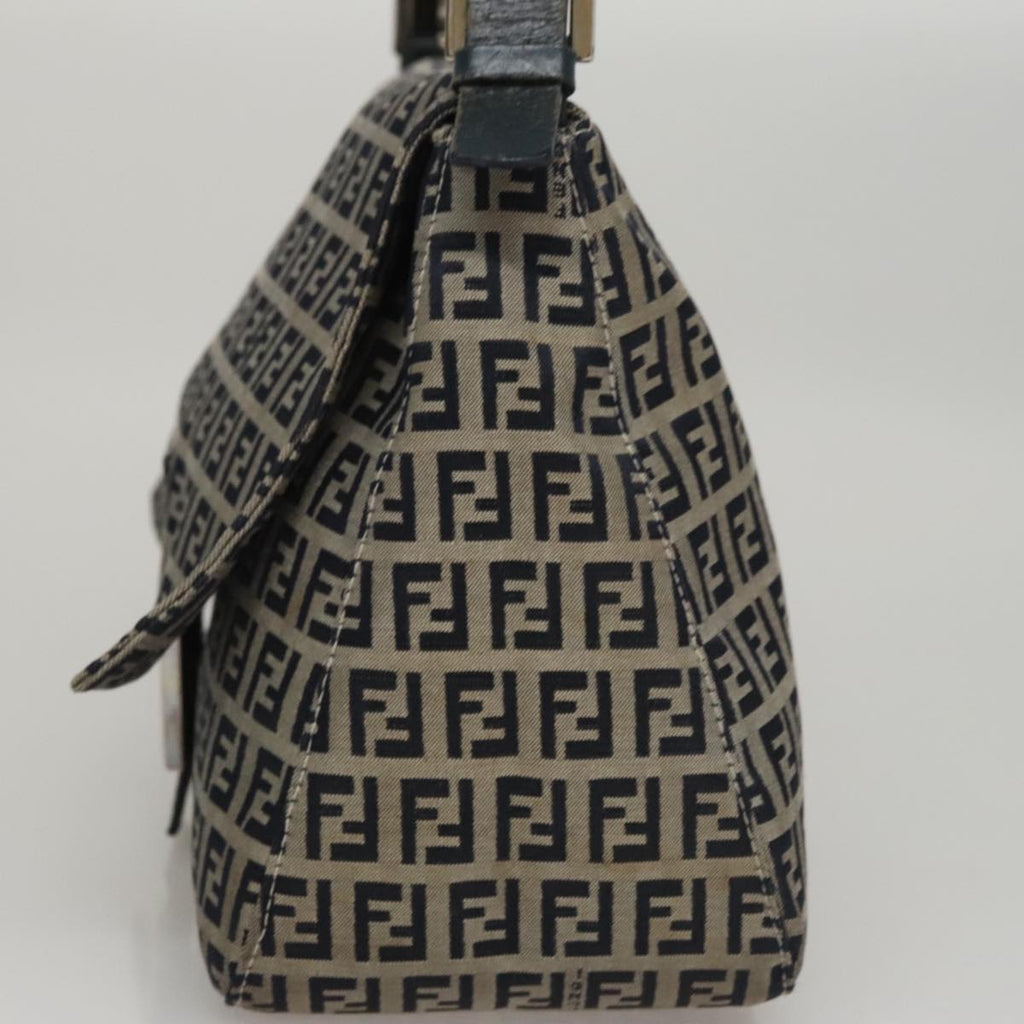 FENDI Zucchino Canvas Mamma Baguette Shoulder Bag Navy 107613