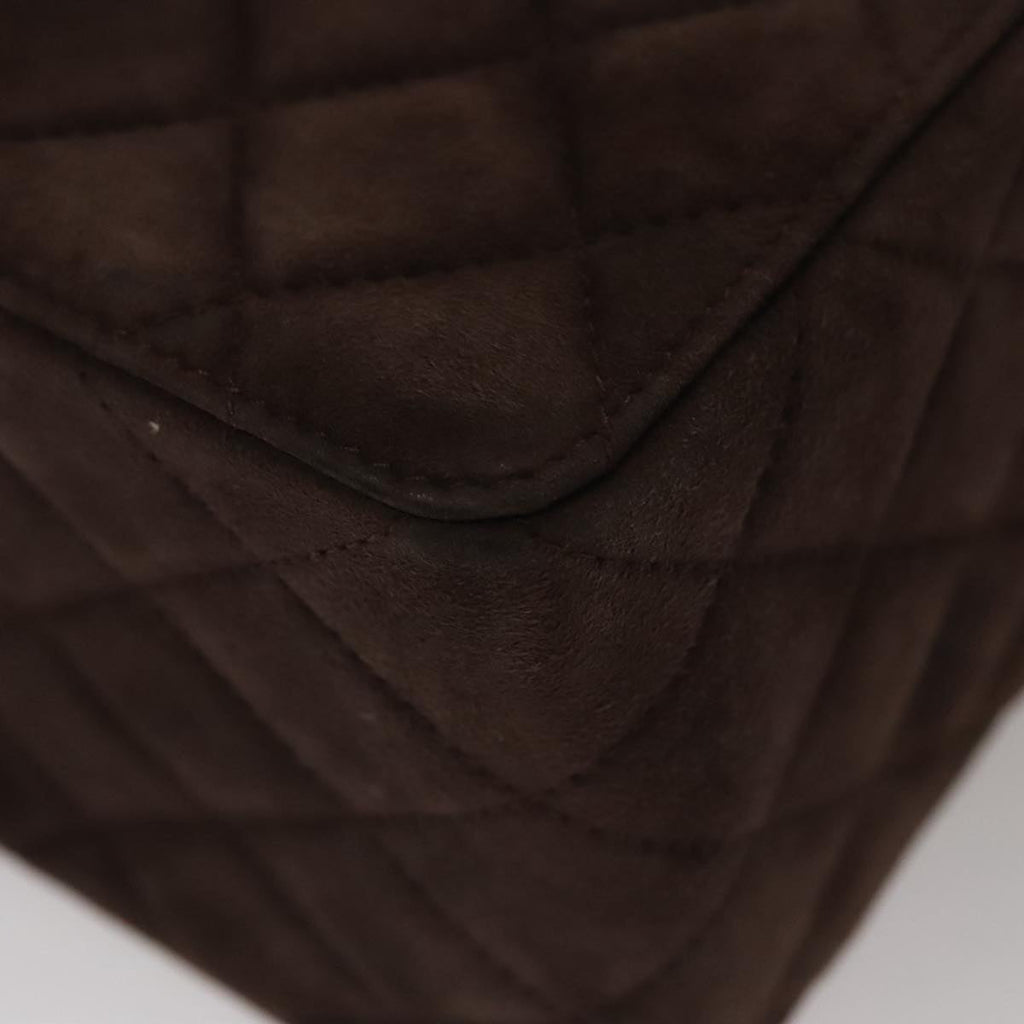 CHANEL Matelasse Hand Bag Suede Brown CC 107629