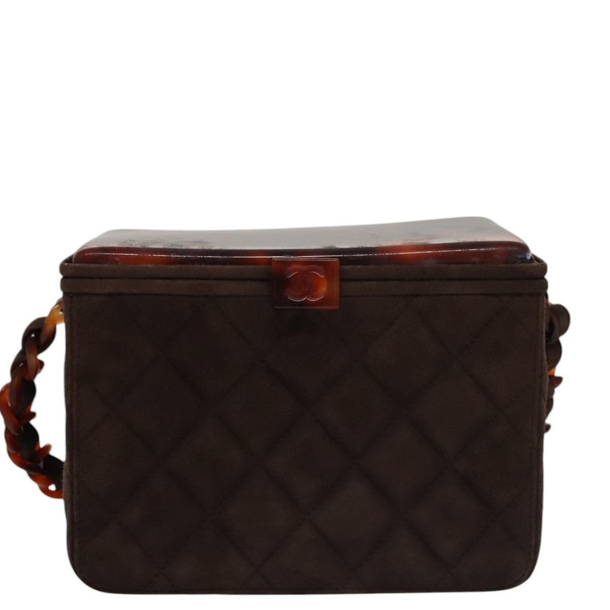 CHANEL Matelasse Hand Bag Suede Brown CC 107629