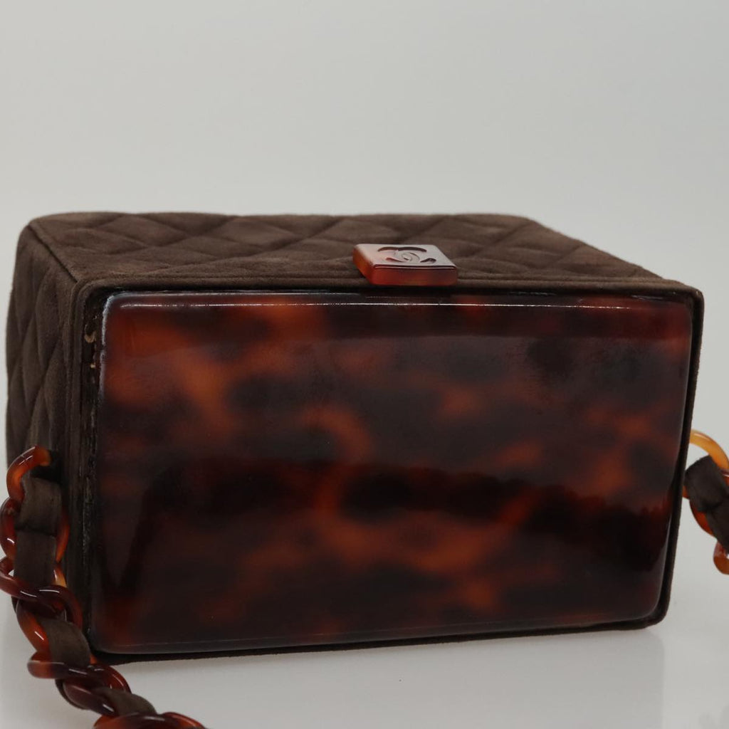 CHANEL Matelasse Hand Bag Suede Brown CC 107629