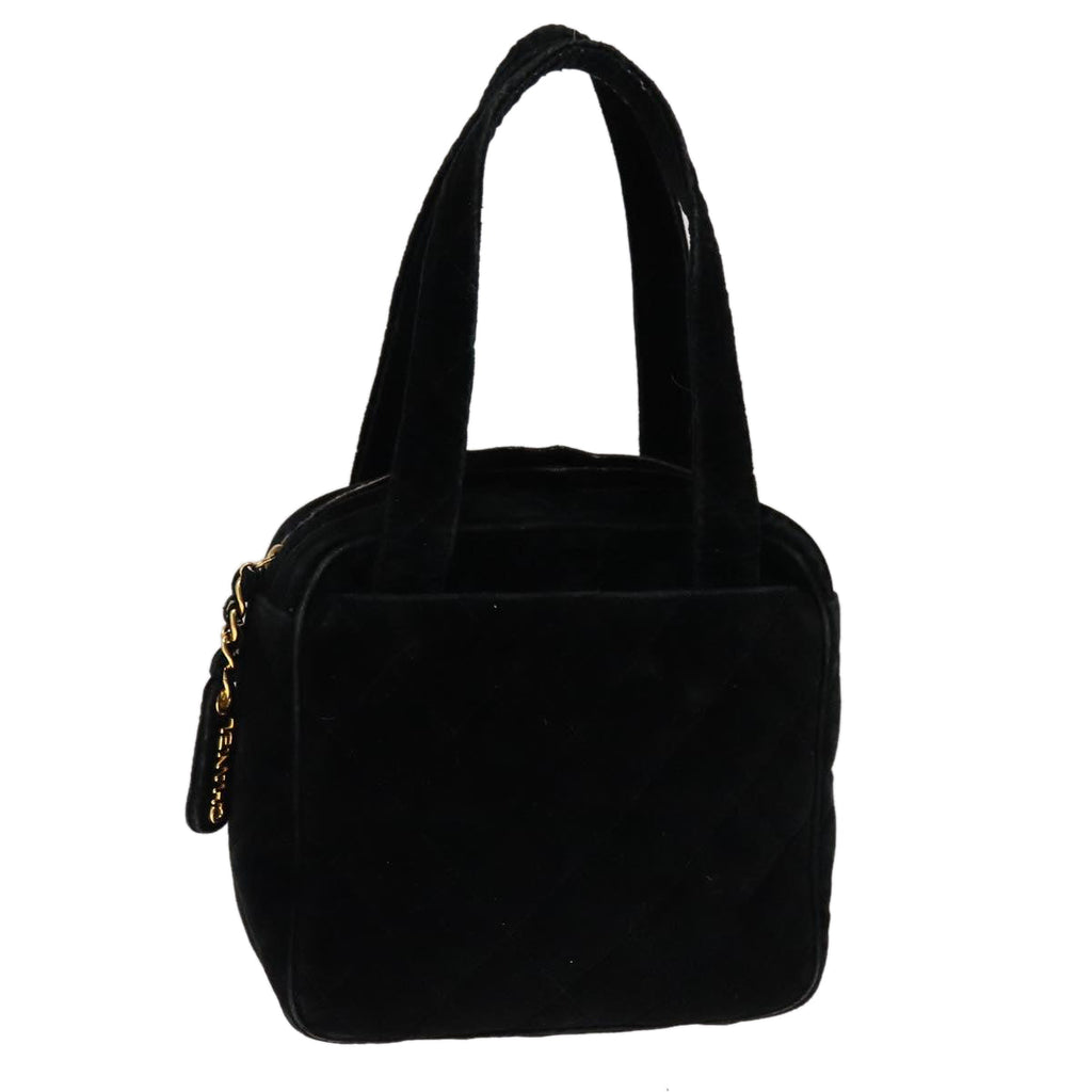 CHANEL Matelasse Hand Bag Suede Black CC 107630