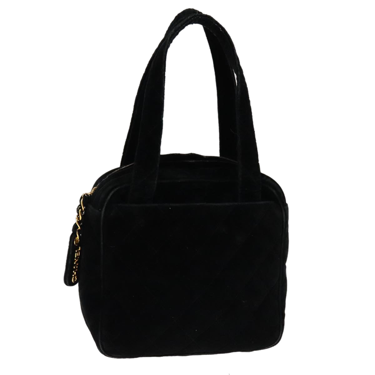 CHANEL Matelasse Hand Bag Suede Black CC 107630