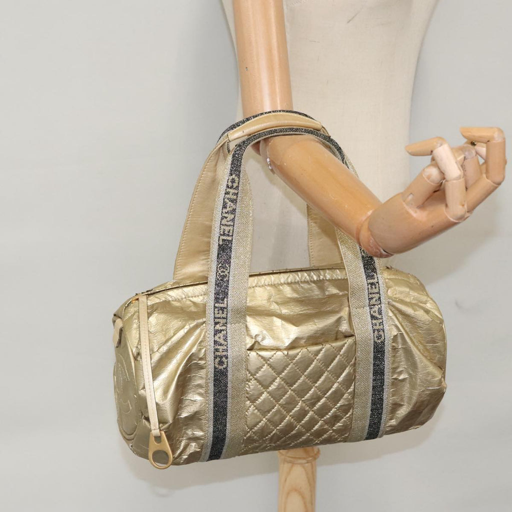 CHANEL Hand Bag Coated Canvas Gold Tone CC 107865