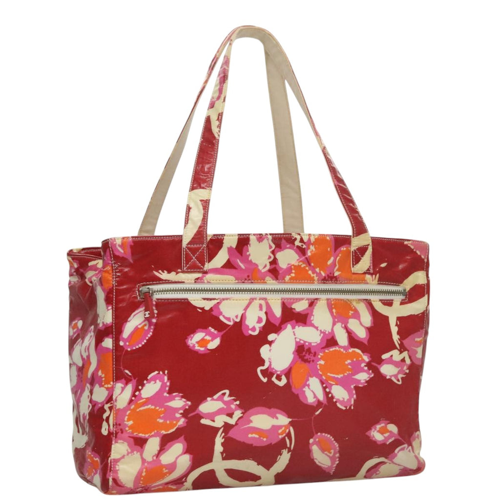 CHANEL Flower Tote Bag Vinyl Coating Red CC 107942