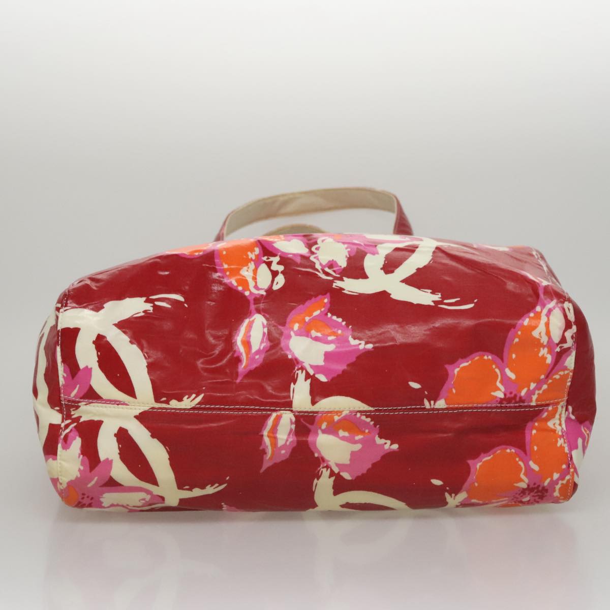 CHANEL Flower Tote Bag Vinyl Coating Red CC 107942