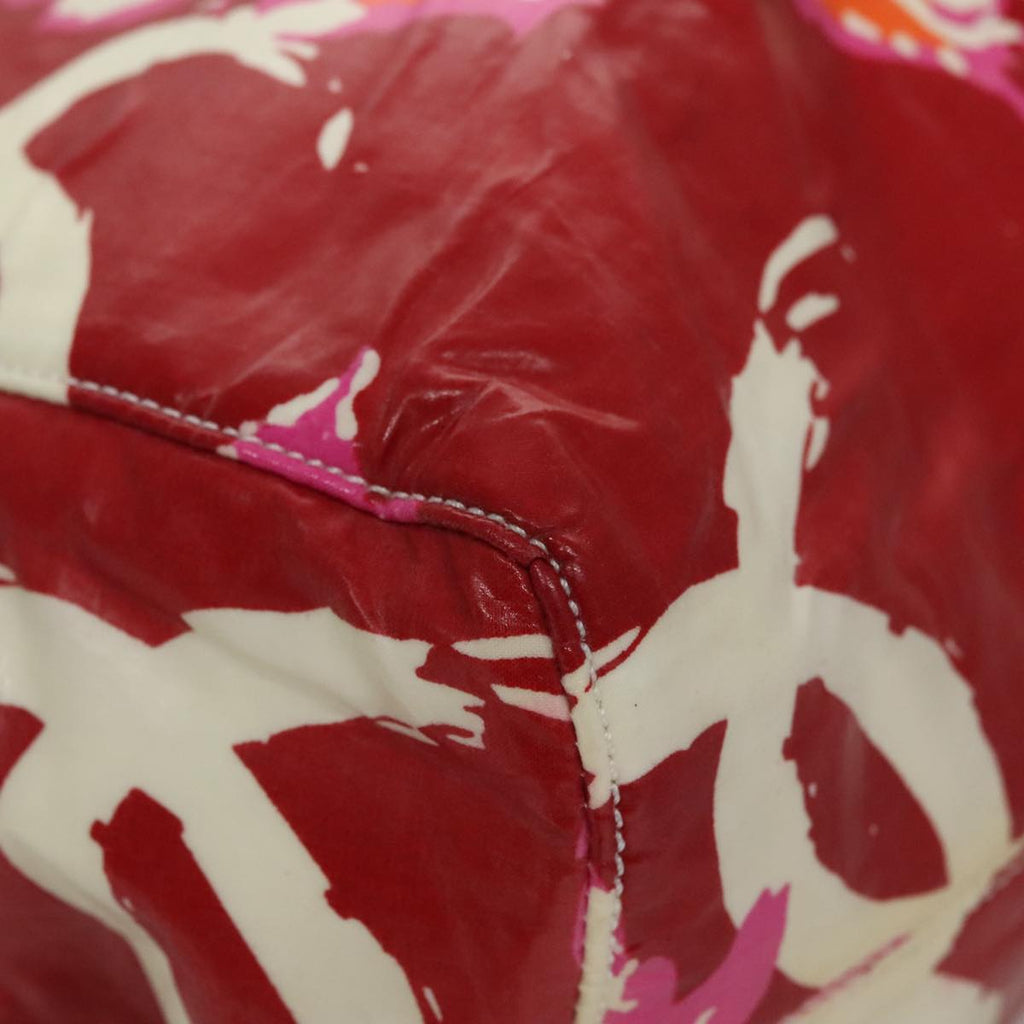 CHANEL Flower Tote Bag Vinyl Coating Red CC 107942