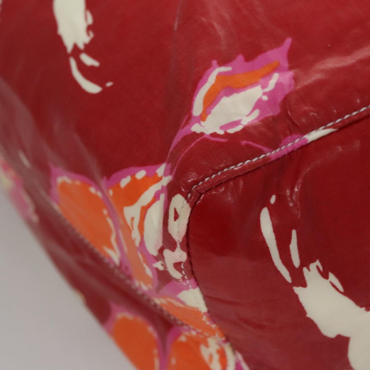 CHANEL Flower Tote Bag Vinyl Coating Red CC 107942