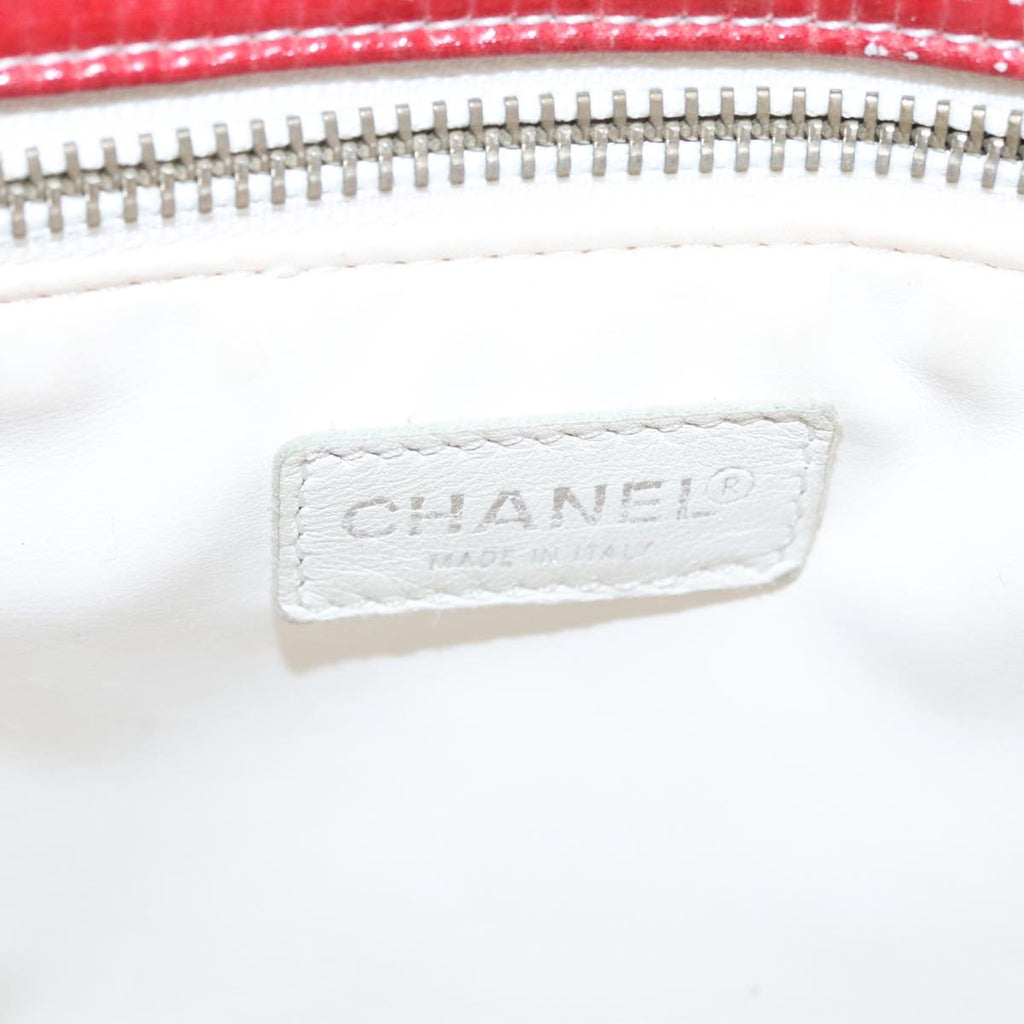 CHANEL Flower Tote Bag Vinyl Coating Red CC 107942
