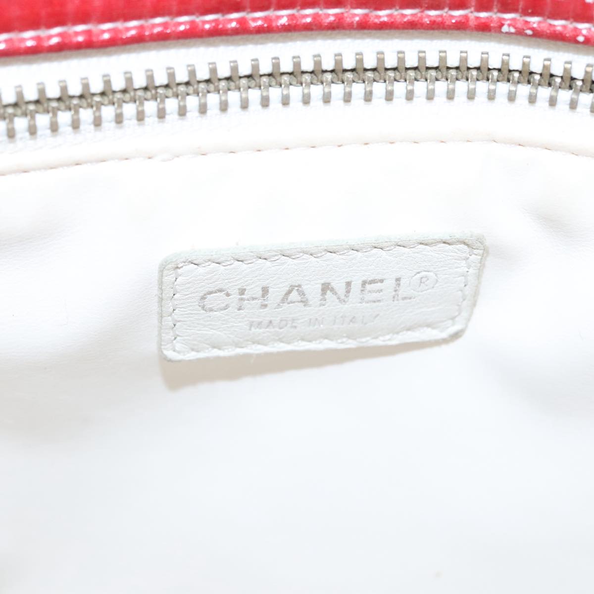 CHANEL Flower Tote Bag Vinyl Coating Red CC 107942