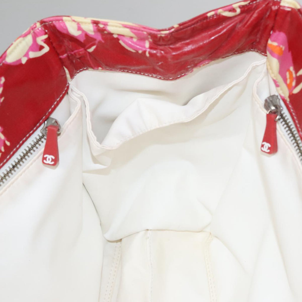 CHANEL Flower Tote Bag Vinyl Coating Red CC 107942
