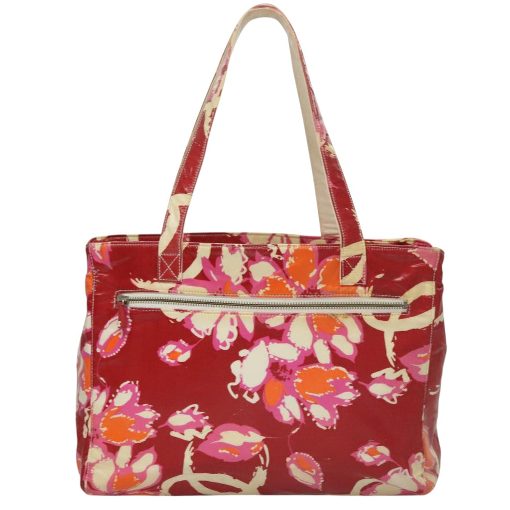 CHANEL Flower Tote Bag Vinyl Coating Red CC 107942