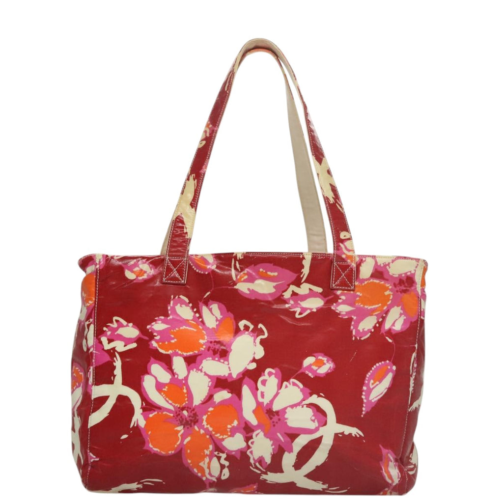 CHANEL Flower Tote Bag Vinyl Coating Red CC 107942