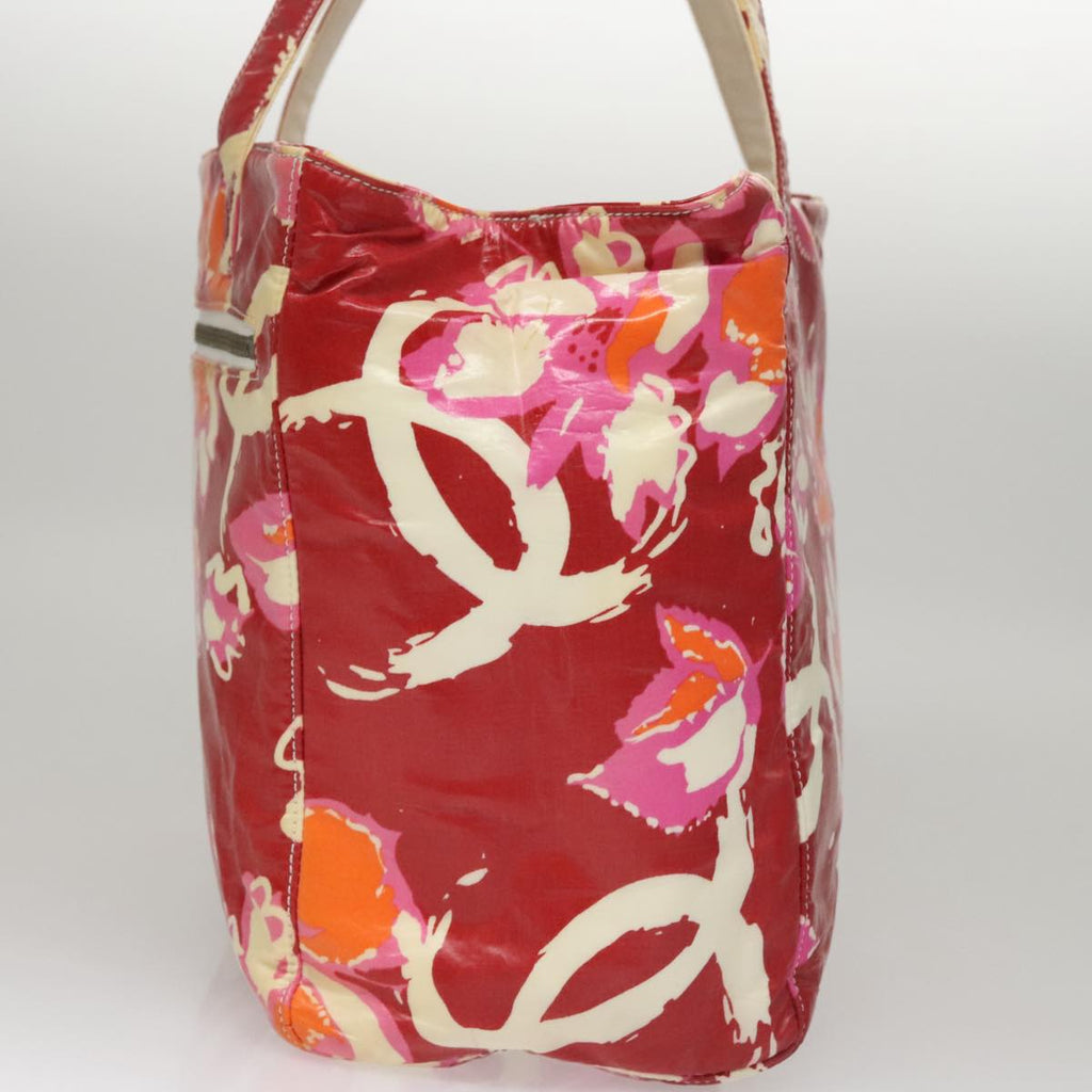CHANEL Flower Tote Bag Vinyl Coating Red CC 107942